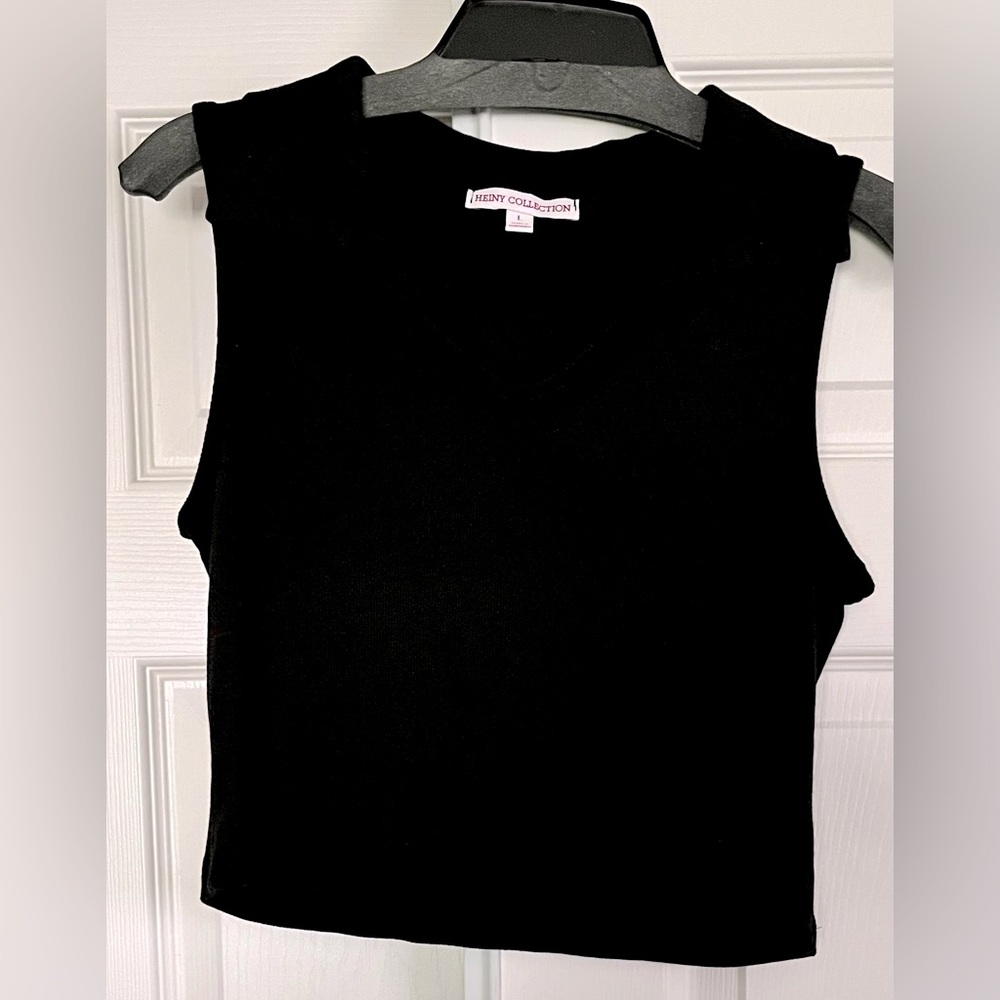 Heiny Collection Gray Sleeveless Collared Crop Top Size L